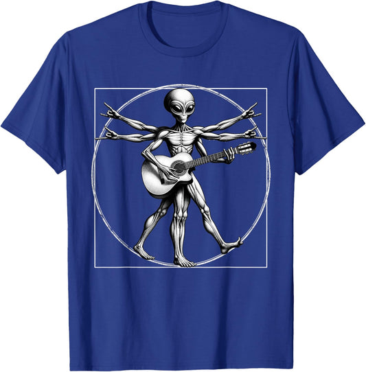 Vitruvian Man Alien Guitarist Funny Music Festival Rock On A T-Shirt - T-Shirt | Royal