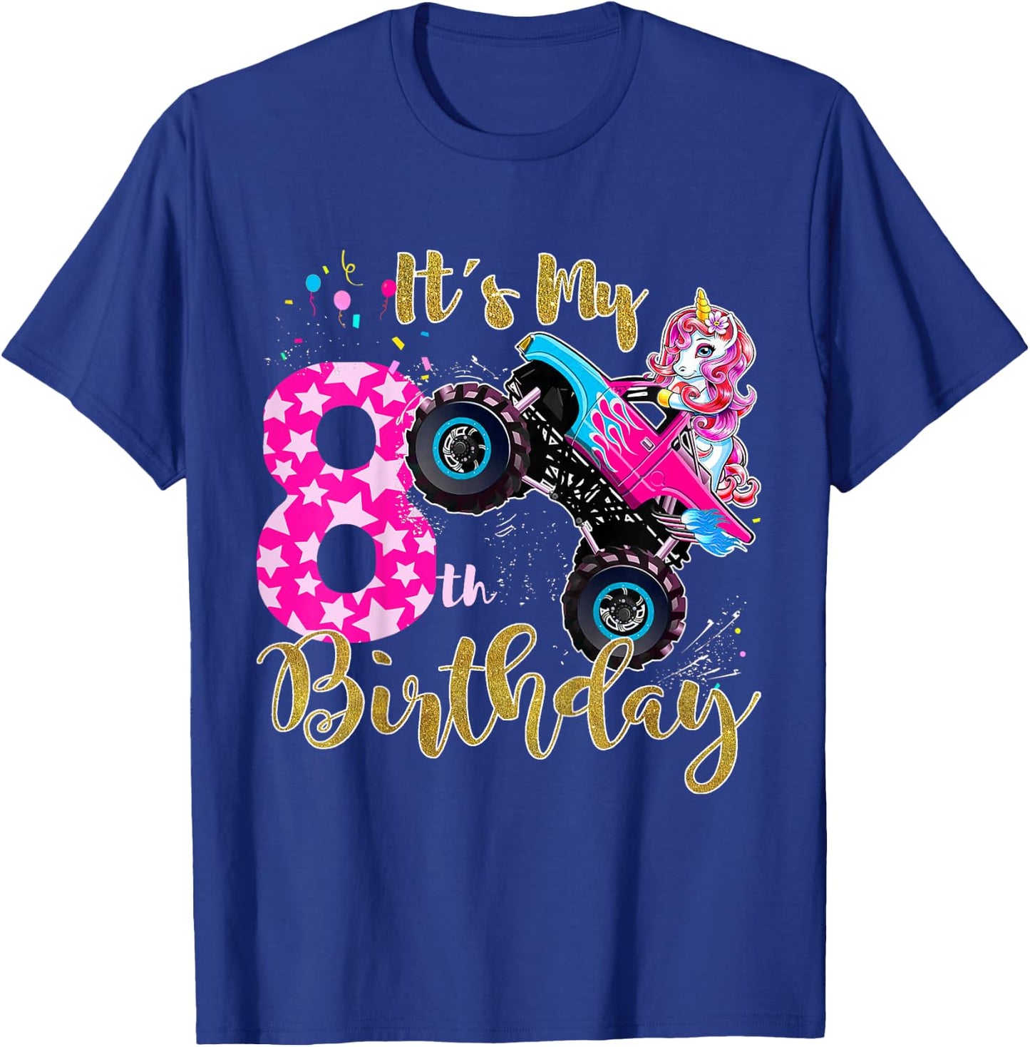 Kids Monster Truck Unicorn T Shirt Girls 8th Birthday Daughter T-Shirt - T-Shirt | Royal