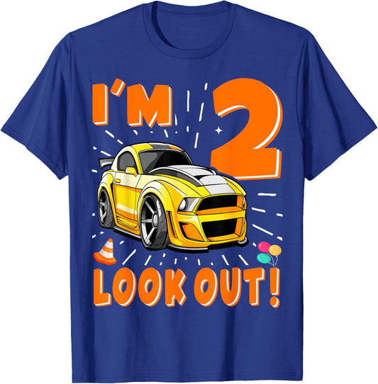 Two 2nd Birthday Boy Race Car 2 Years Old Car Racing T-Shirt - T-Shirt | Royal