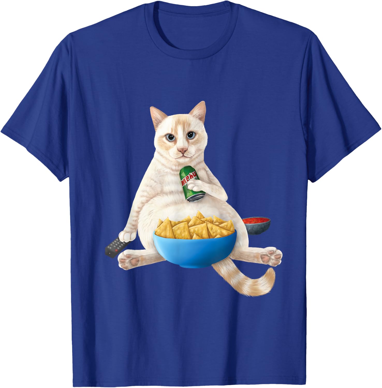 Flame point Siamese - white cat with a soda and snacks T-Shirt - T-Shirt | Royal