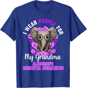 I Wear Purple For Grandma Dementia Awareness Elephant T-Shirt - T-Shirt | Royal