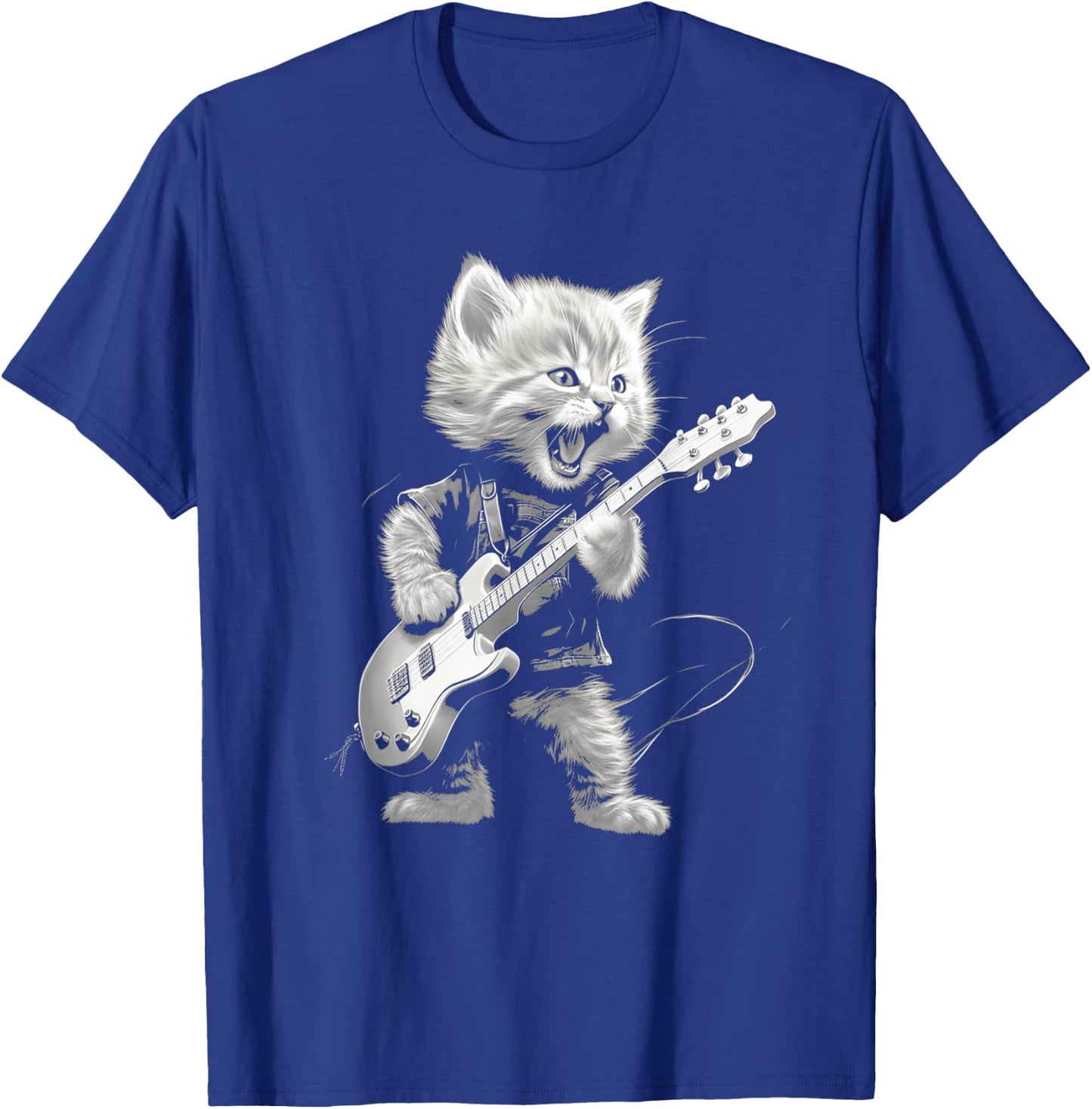 Rock Cat Playing Guitar Funny Guitar Cat Design T-Shirt - T-Shirt | Royal