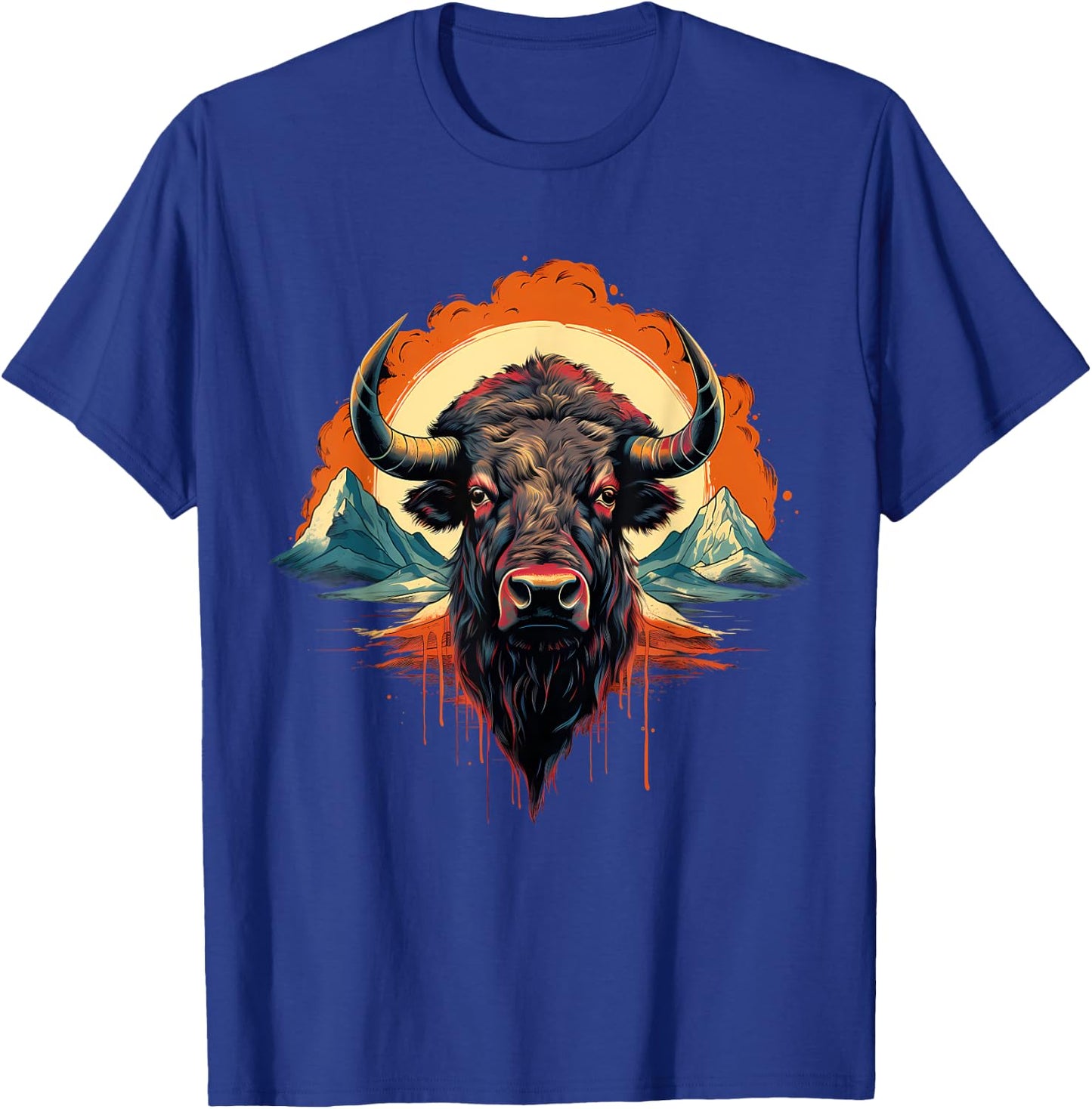 Buffalo Colorful Motif Artwork Wildlife Safari Nature Bison T-Shirt - T-Shirt | Royal
