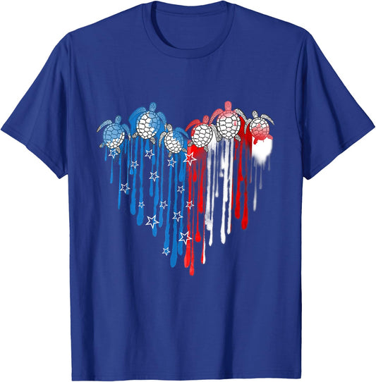 Turtles USA Flag Stars Stripes 4th of July Independence Day T-Shirt - T-Shirt | Royal