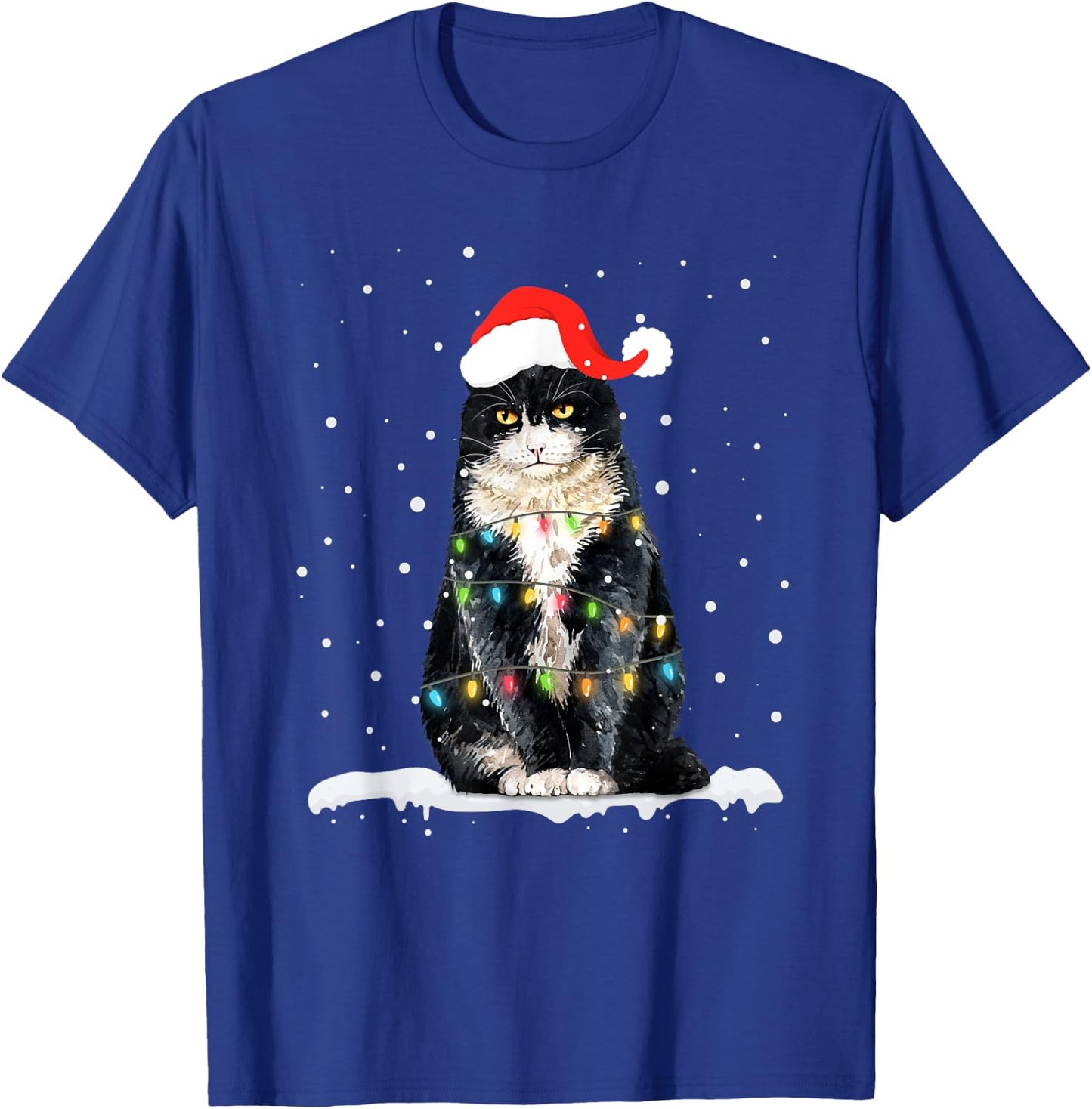 Funny Santa Cat Christmas Lights Holiday Gift Men Women Kids T-Shirt - T-Shirt | Royal