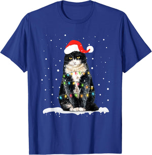 Funny Santa Cat Christmas Lights Holiday Gift Men Women Kids T-Shirt - T-Shirt | Royal