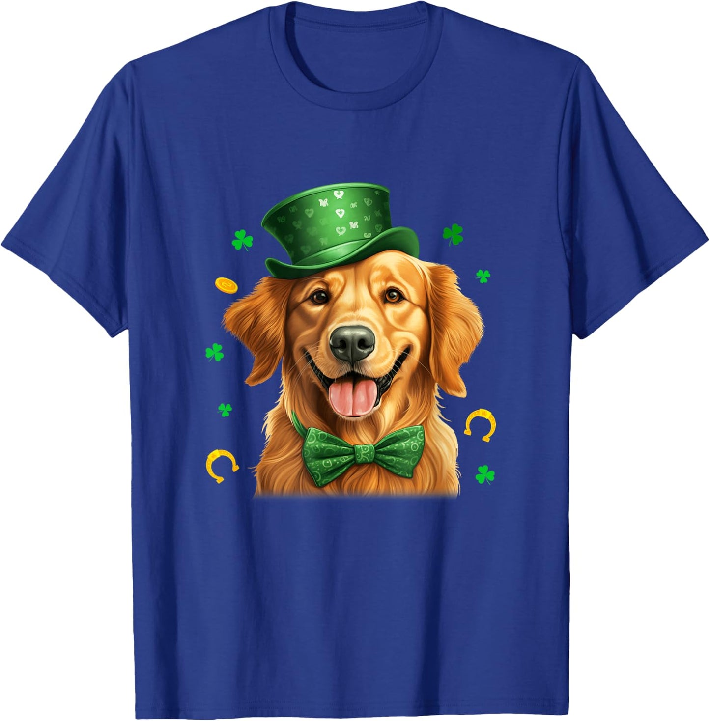 Golden Retriever St Patricks Day Leprechaun Shamrock Irish T-Shirt - T-Shirt | Royal