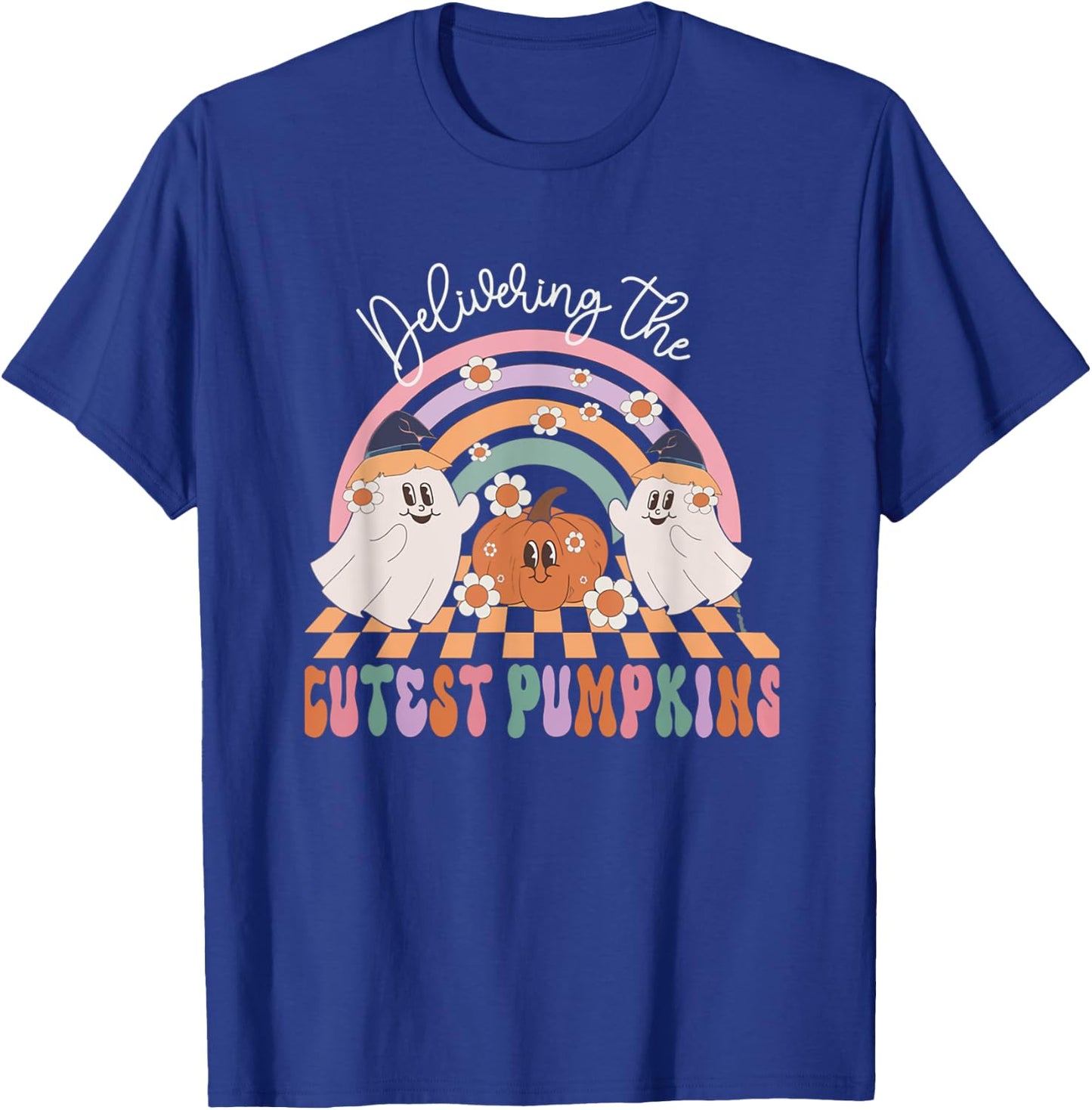 Delivering Cutest Pumpkins Ghost Halloween Labor & Delivery T-Shirt - T-Shirt | Royal