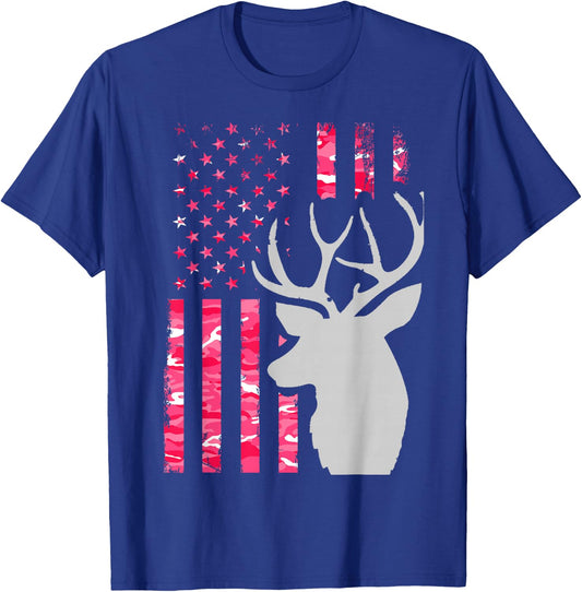 Pink Camo American Flag Camouflage Buck Hunting Shirt Women T-Shirt - T-Shirt | Royal