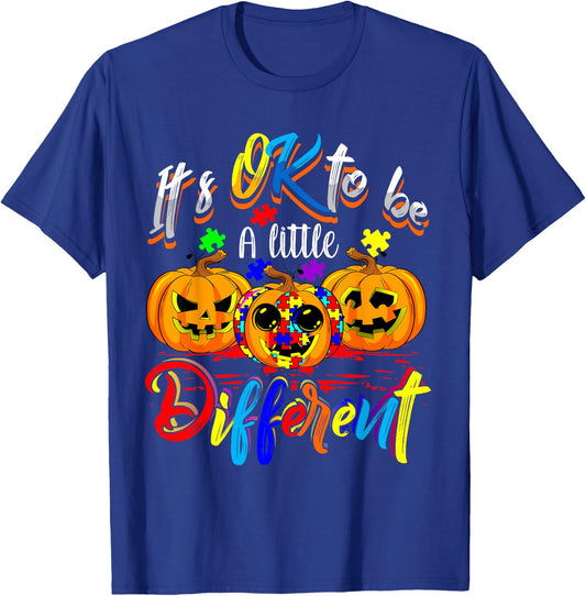 Halloween Autism Pumpkin It's OK To Be a Little Different T-Shirt - T-Shirt | Royal