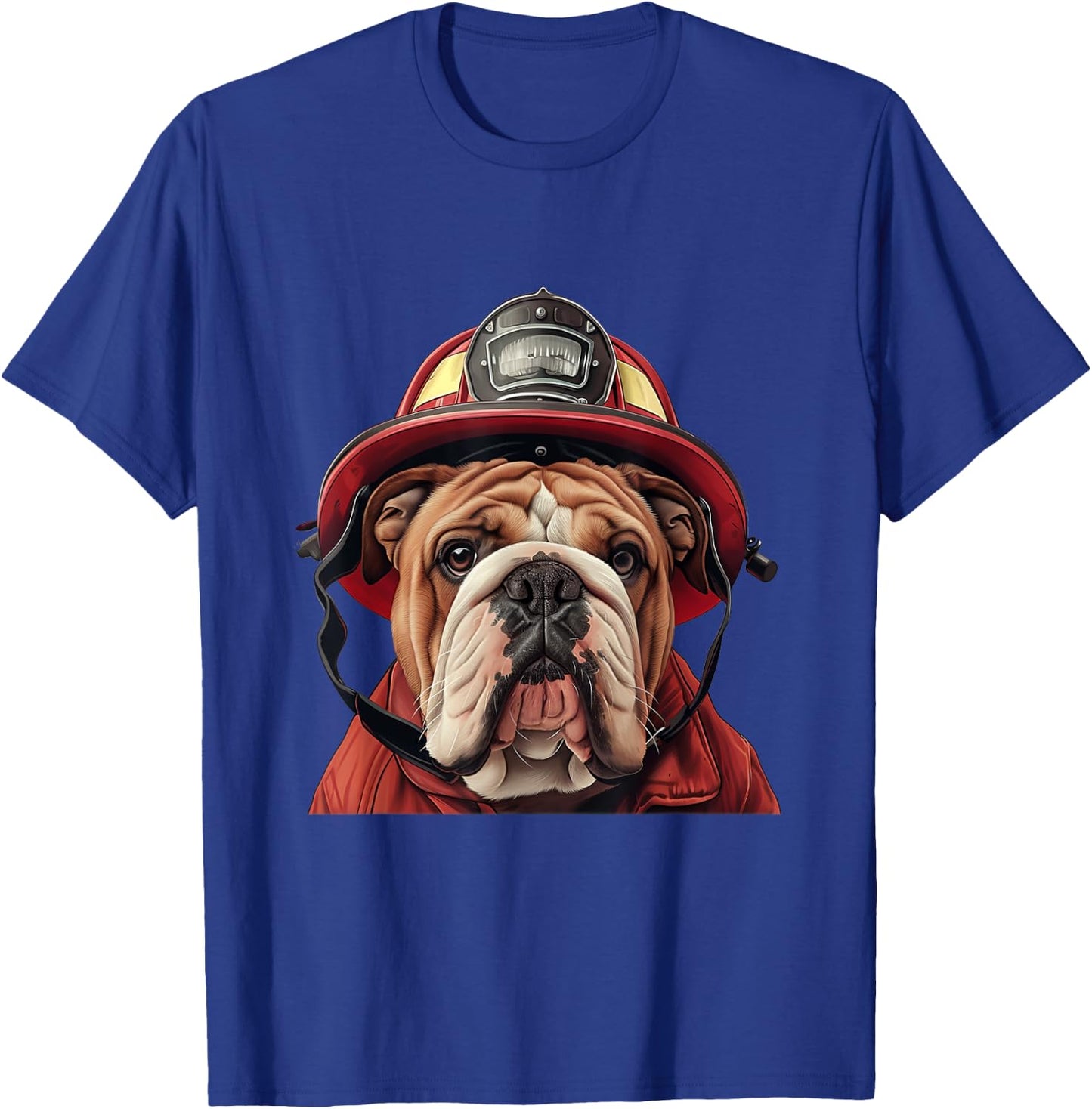 English Bulldog Firefighter Hat Firehouse Fireman Dog T-Shirt - T-Shirt | Royal