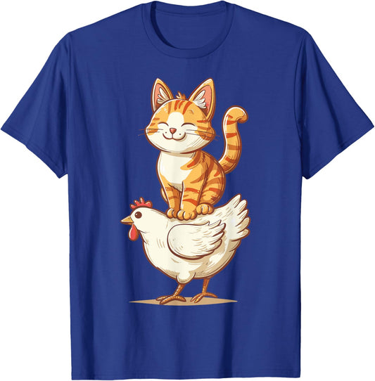 Cat Riding Chicken Men Women Kids T-Shirt - T-Shirt | Royal