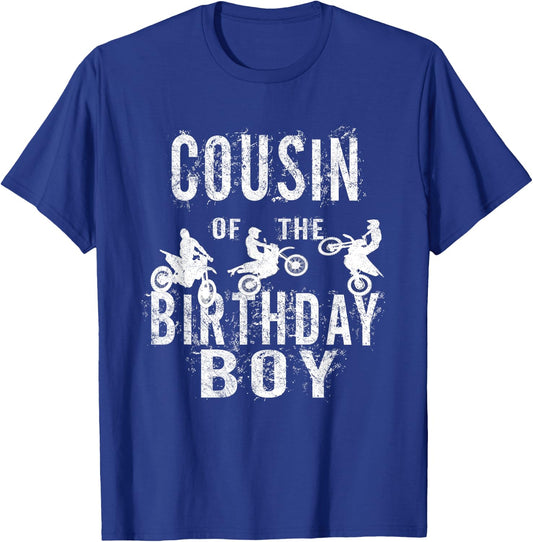 Cousin Of The Birthday Boy Dirt Bike B-day Party T-Shirt - T-Shirt | Royal