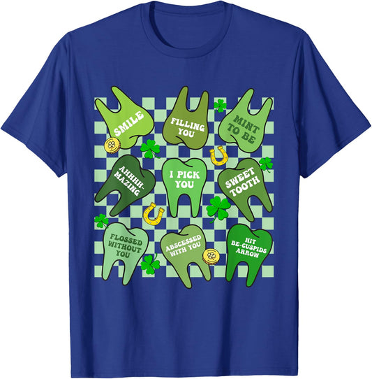 Flossed Teeth St Patricks Day Dentist Dental Squad Assistant T-Shirt - T-Shirt | Royal