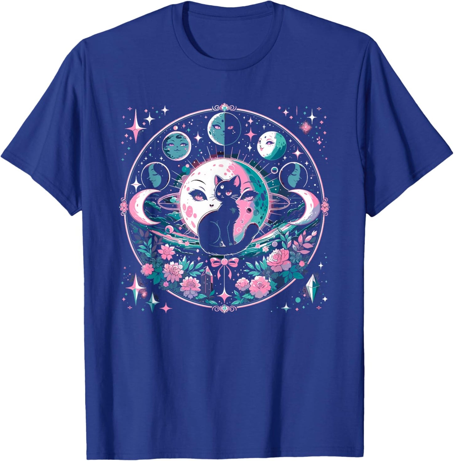 Moon Phases Crystal Witchy Cute Black Cat Kawaii Pastel Goth T-Shirt - T-Shirt | Royal