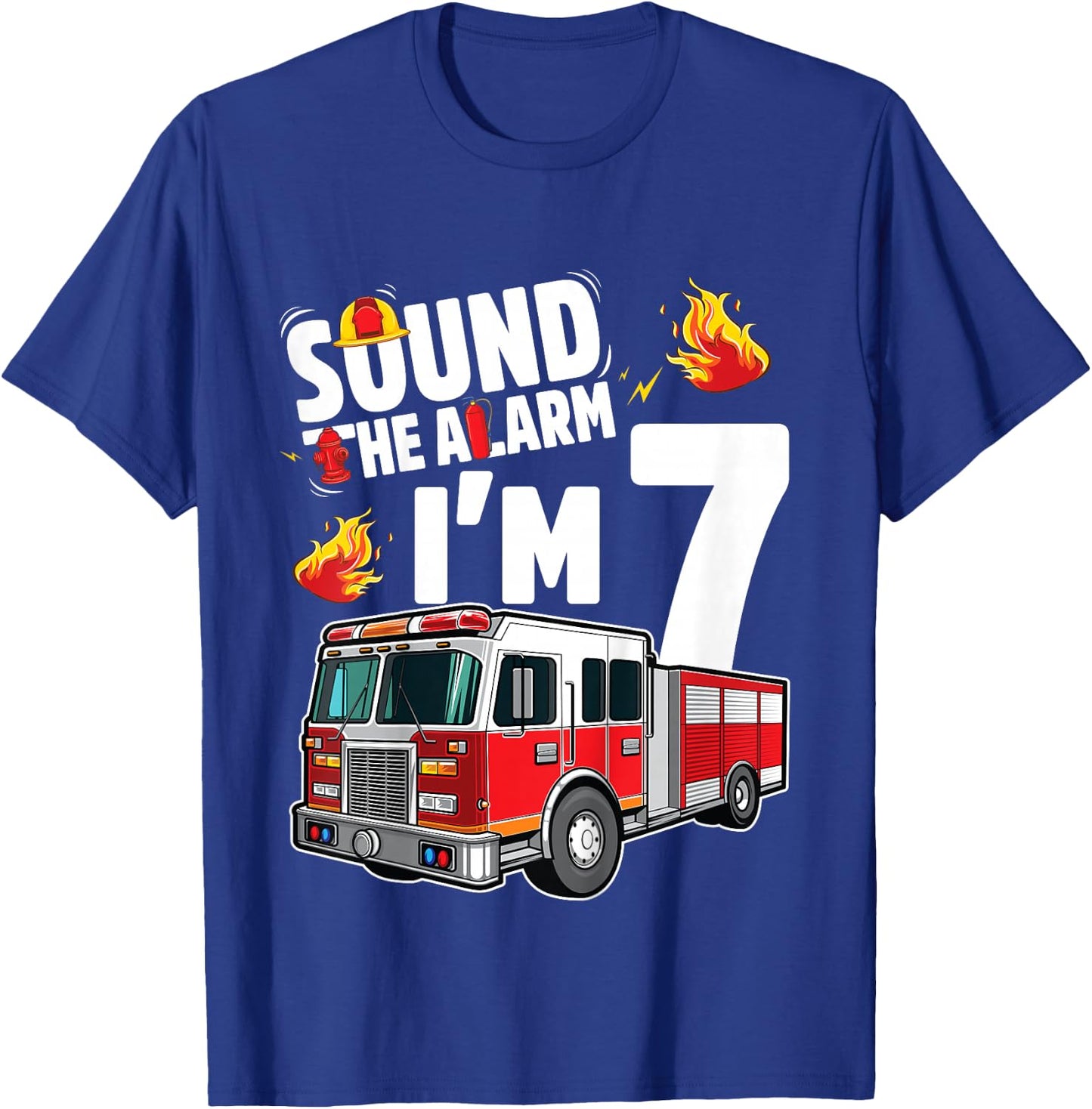 Fire Truck 7th Birthday Boy Firefighter 7 Year Old T-Shirt - T-Shirt | Royal