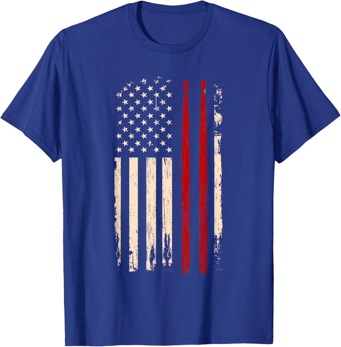 Vintage Drum Sticks American Flag Funny Drummer Gift T-Shirt - T-Shirt | Royal