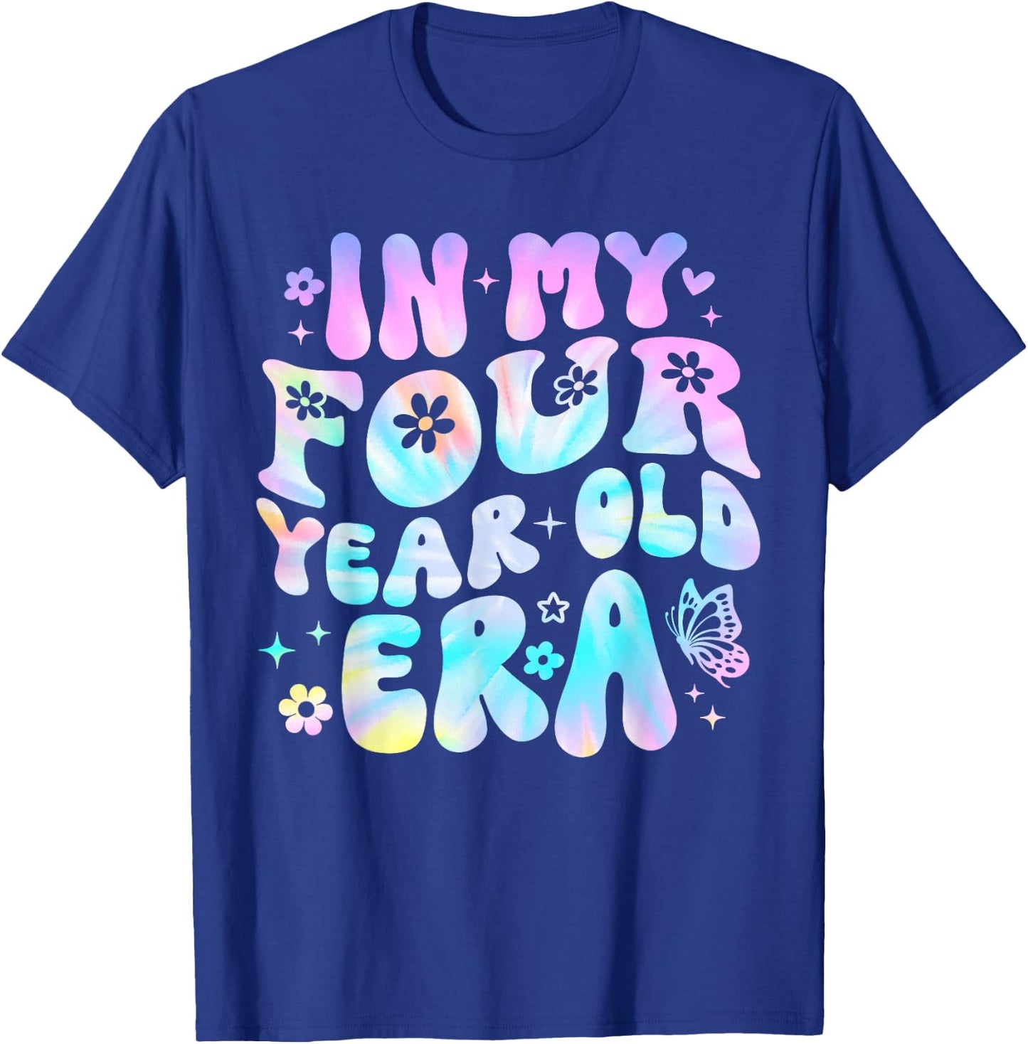 Groovy In My Four Year Old Era Girl 4th Birthday 4 Yrs Old T-Shirt - T-Shirt | Royal