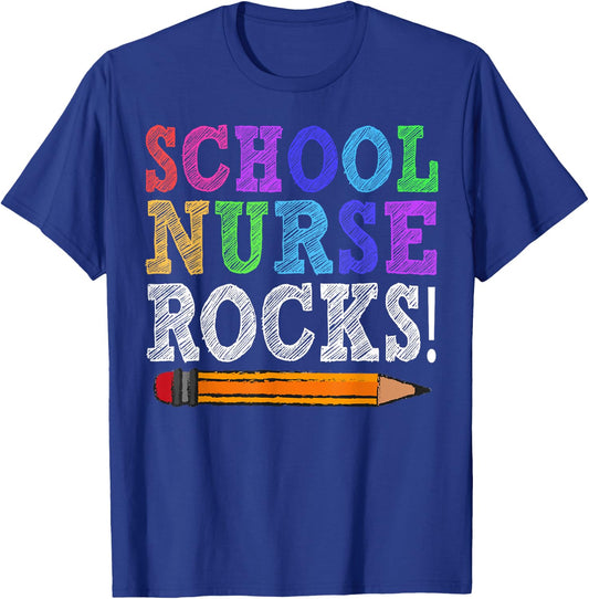School Nurse Rocks Teacher Funny Back To School Women Girls Kids T-Shirt - T-Shirt | Royal