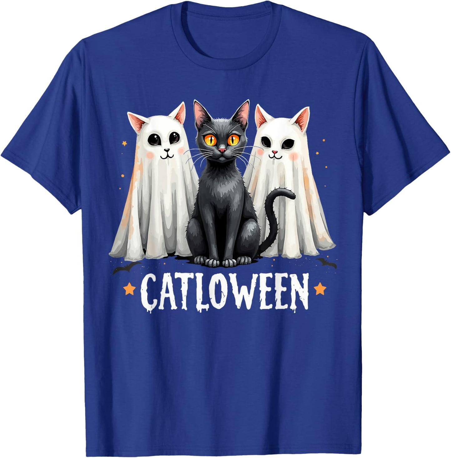 Catloween Cute Ghost Cats and Black Cat Halloween T-Shirt - T-Shirt | Royal