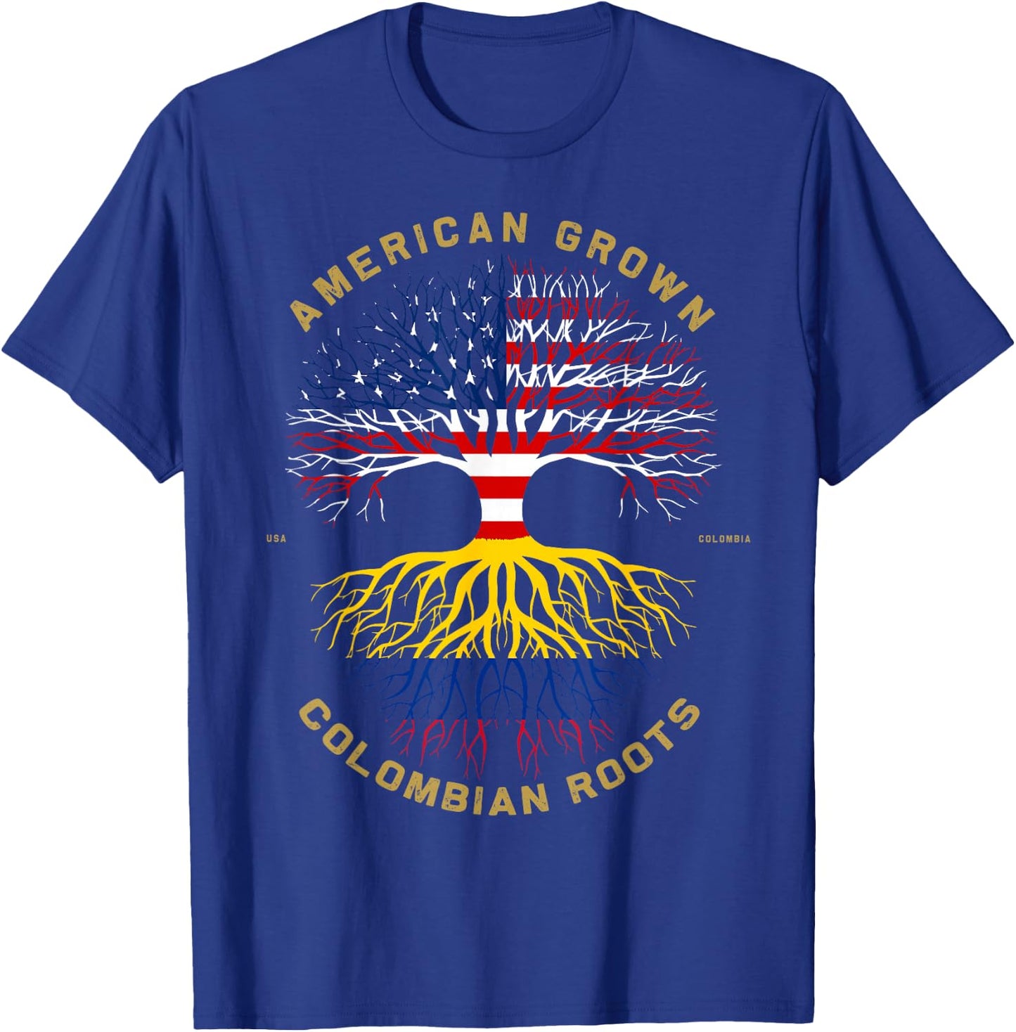American Grown with Colombian Roots Tree USA Flag Gifts T-Shirt - T-Shirt | Royal