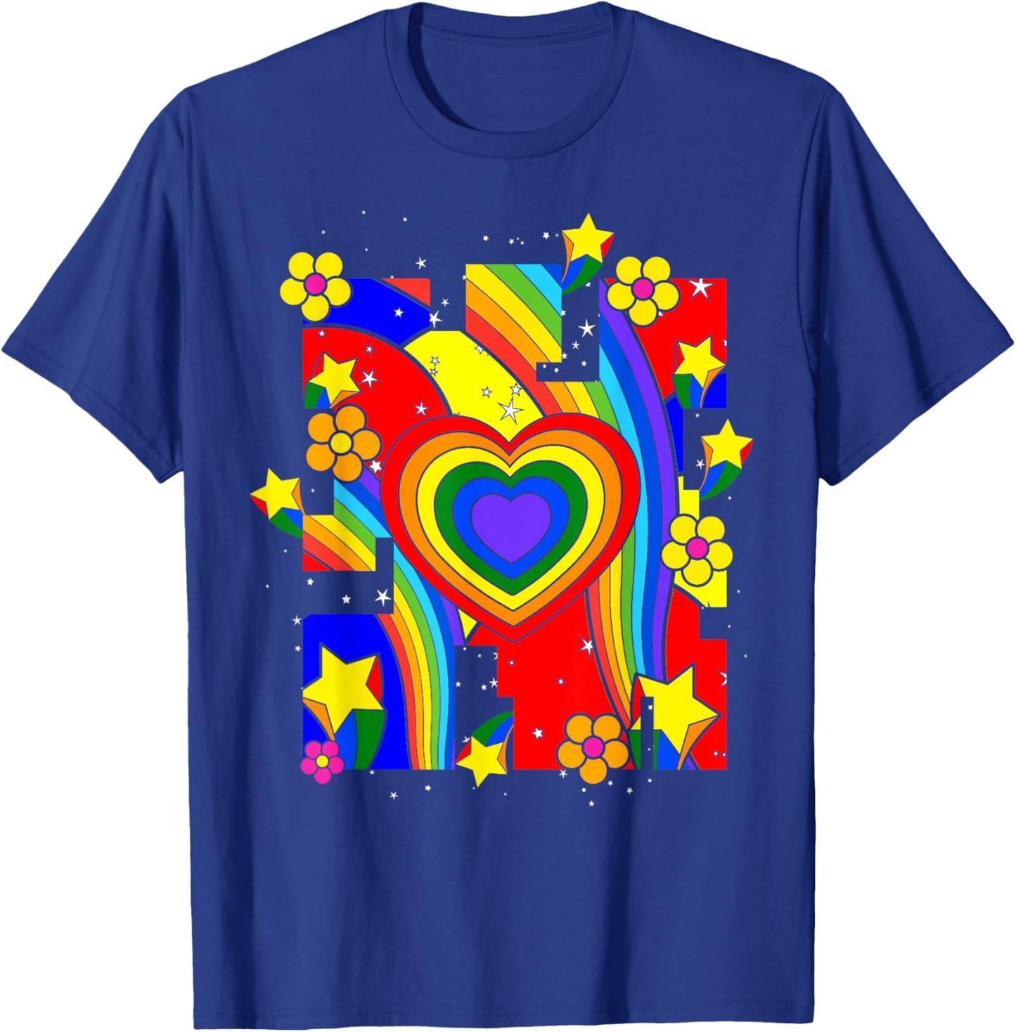 Kidcore Aesthetic Rainbow Heart Flowers Retro 80s 90s Groovy T-Shirt - T-Shirt | Royal
