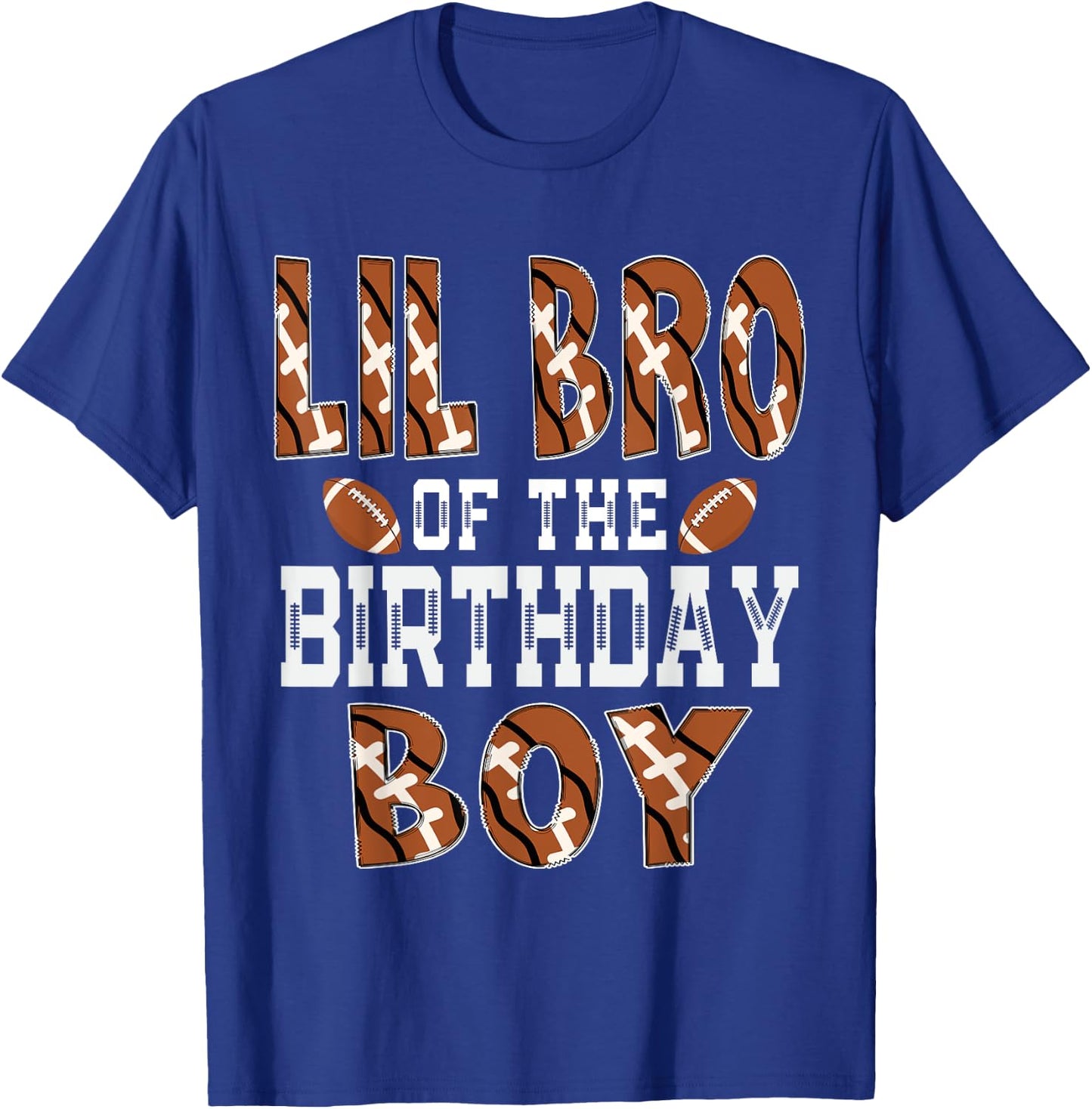Lil Bro Of The Birthday Boy Football Brother First Bday T-Shirt - T-Shirt | Royal