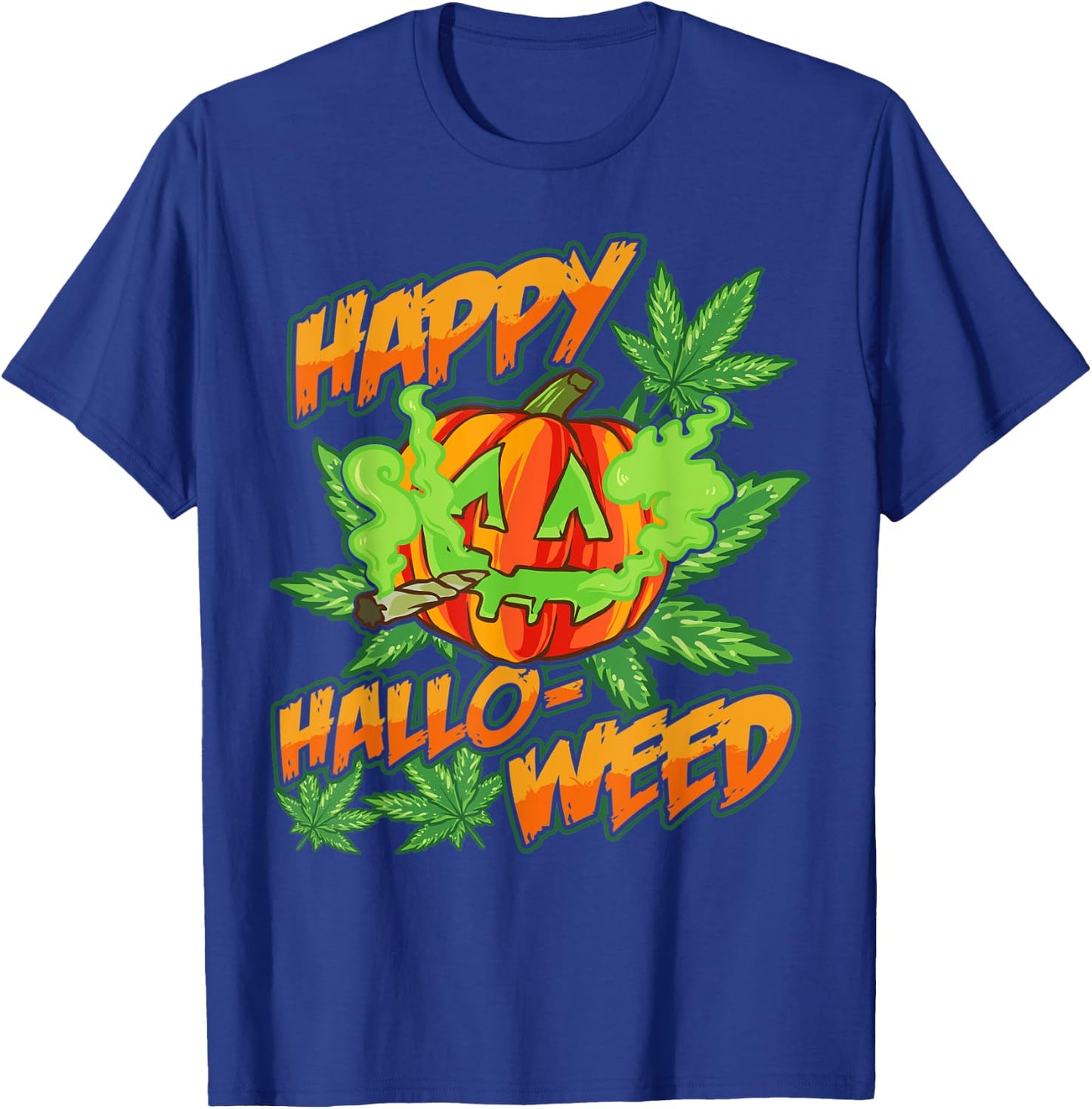 Happy Hallo-Weed Marijuana Pumpkin Smoking Joint Weed Pot T-Shirt - T-Shirt | Royal