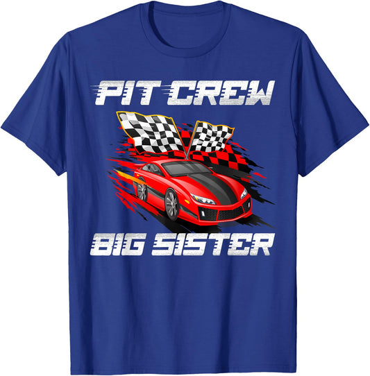 Pit Crew Big Sister Race Car Birthday Racing Car Family T-Shirt - T-Shirt | Royal