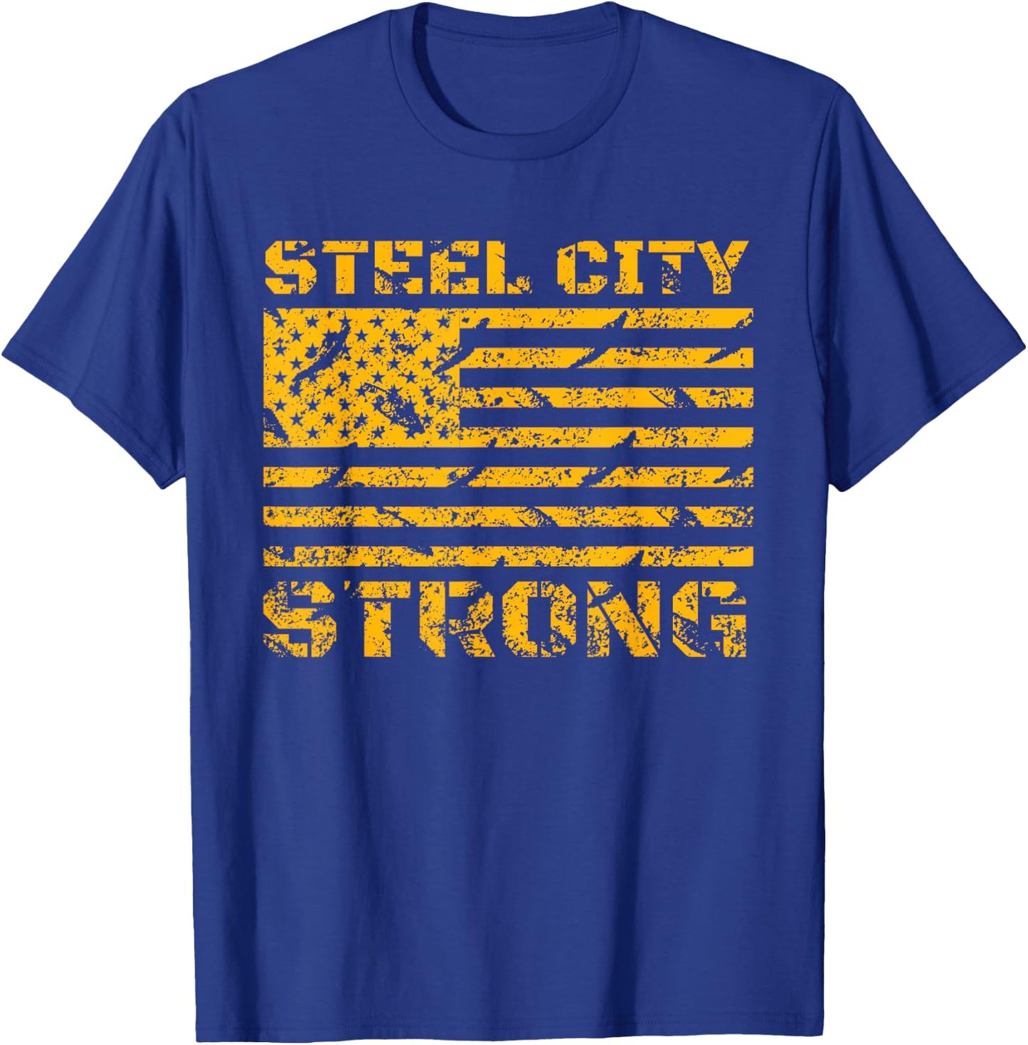 Pittsburgh Steel City Strong American Flag Vintage T-Shirt - T-Shirt | Royal