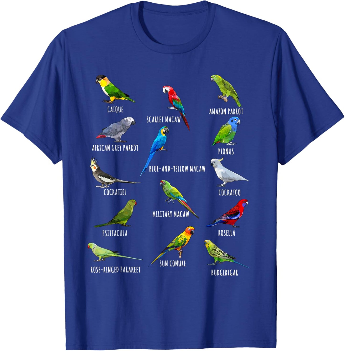 Different Parrot Species Biology Types Bird Identification T-Shirt - T-Shirt | Royal