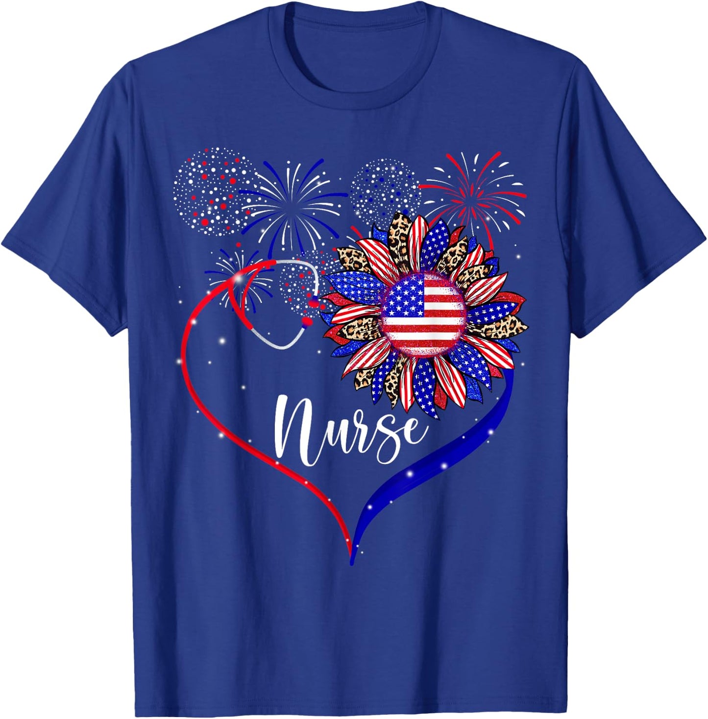 Patriotic Nurse 4th Of July American Flag Sunflower Love T-Shirt - T-Shirt | Royal