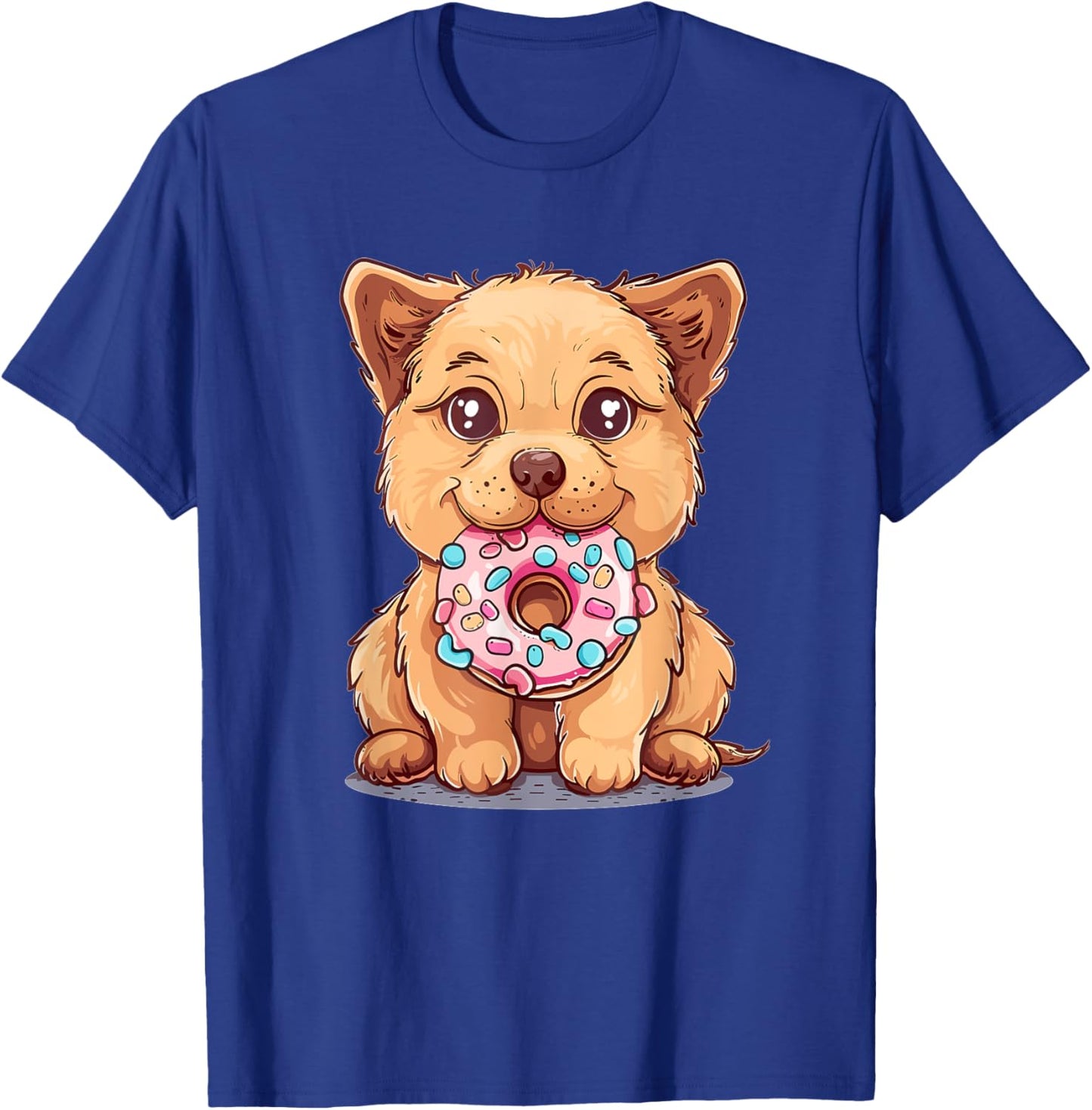 Cute Dog With Donut I Kids Dog T-Shirt - T-Shirt | Royal