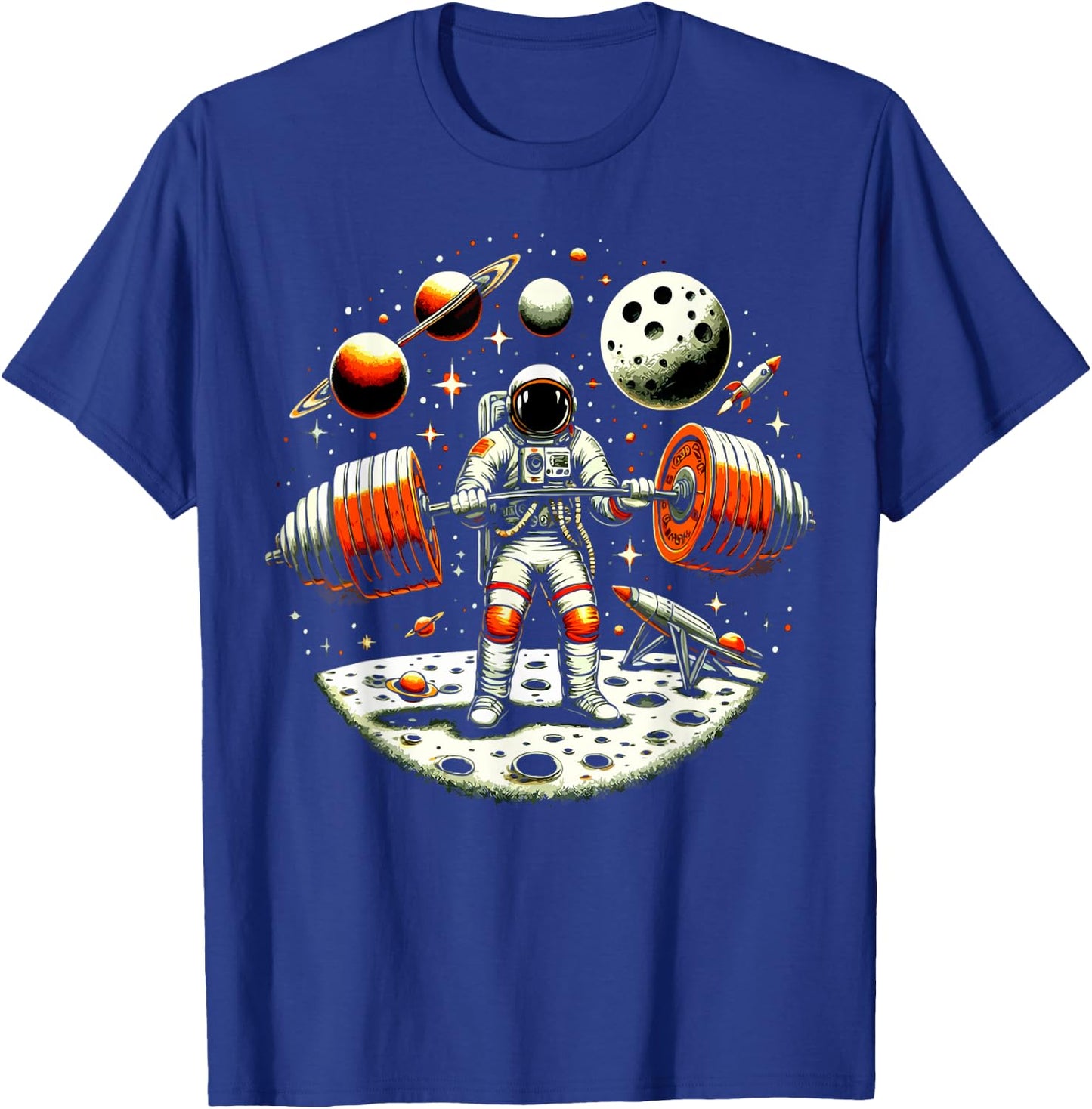 Funny Astronaut Spaceman Weightlifting Fitness Gym Workout T-Shirt - T-Shirt | Royal