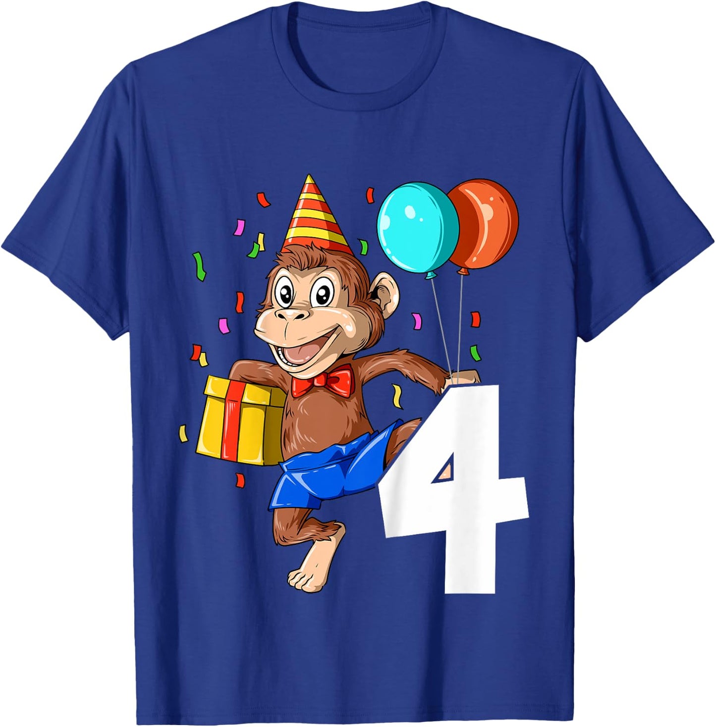 Kids Monkey Birthday 4 Monkey 4th Birthday Outfit Monkey 4 Party T-Shirt - T-Shirt | Royal