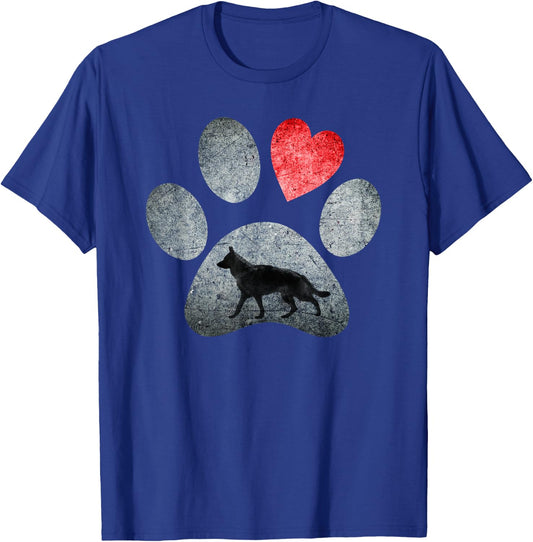 German Shepherd Dog Paws Dog Lover Red Heart T-Shirt - T-Shirt | Royal
