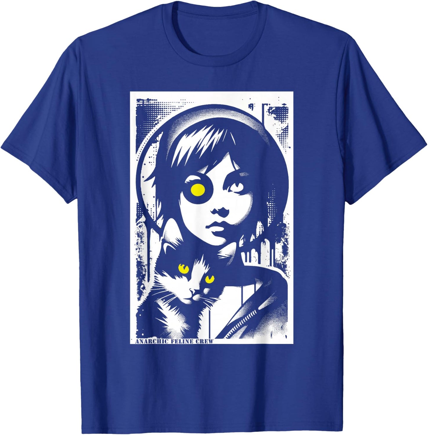 Punk Girl and Cat Graffiti Grunge 90s Distressed Vintage T-Shirt - T-Shirt | Royal