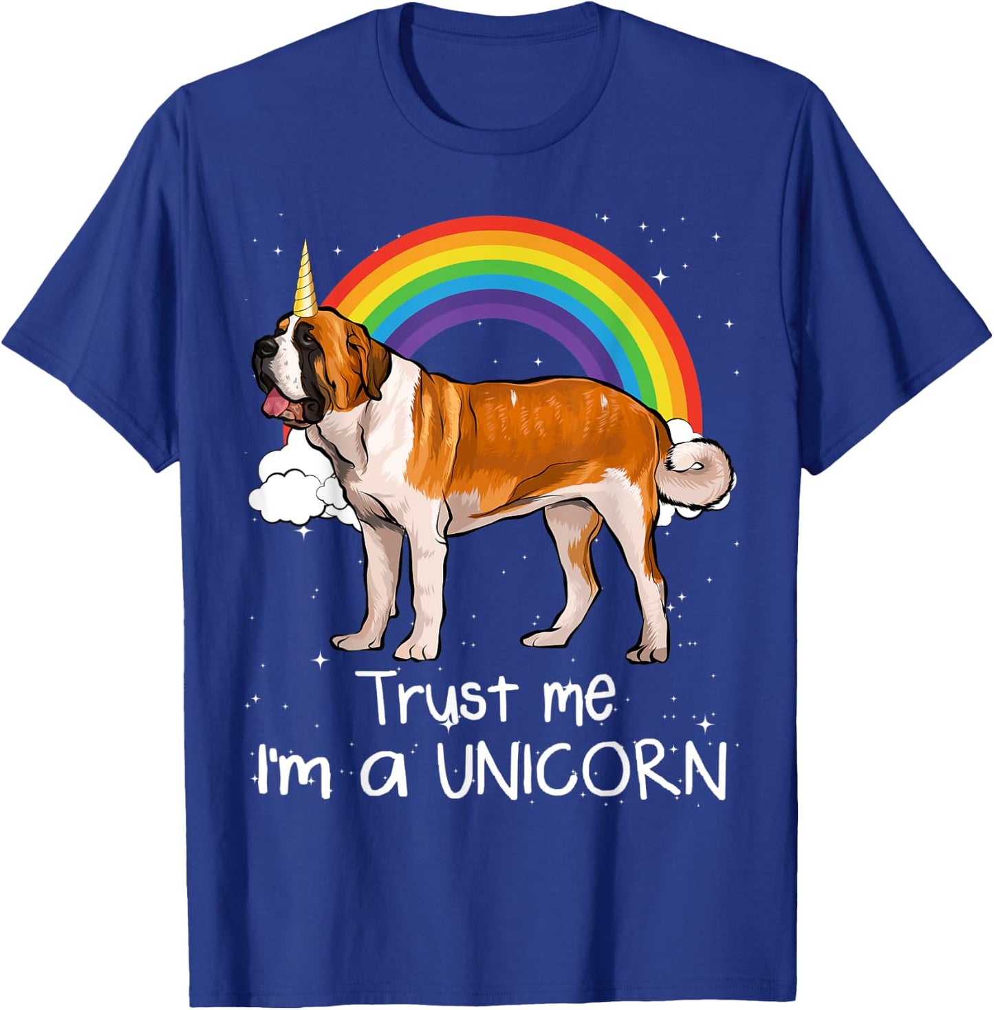 Rainbow St. Bernard Trust Me I'm A Unicorn Dog T-Shirt - T-Shirt | Royal