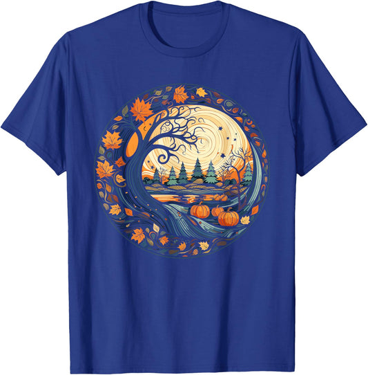 Cottagecore Pumpkins Leaves Trees Fall Women's Graphic T-Shirt - T-Shirt | Royal