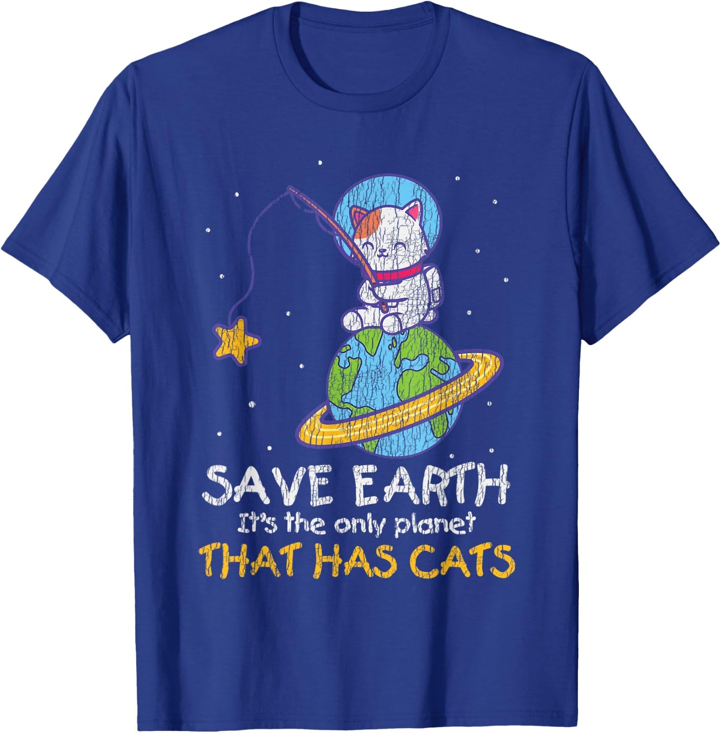Vintage Save Earth That Has Cat Funny Earth Day Cat Lover T-Shirt - T-Shirt | Royal