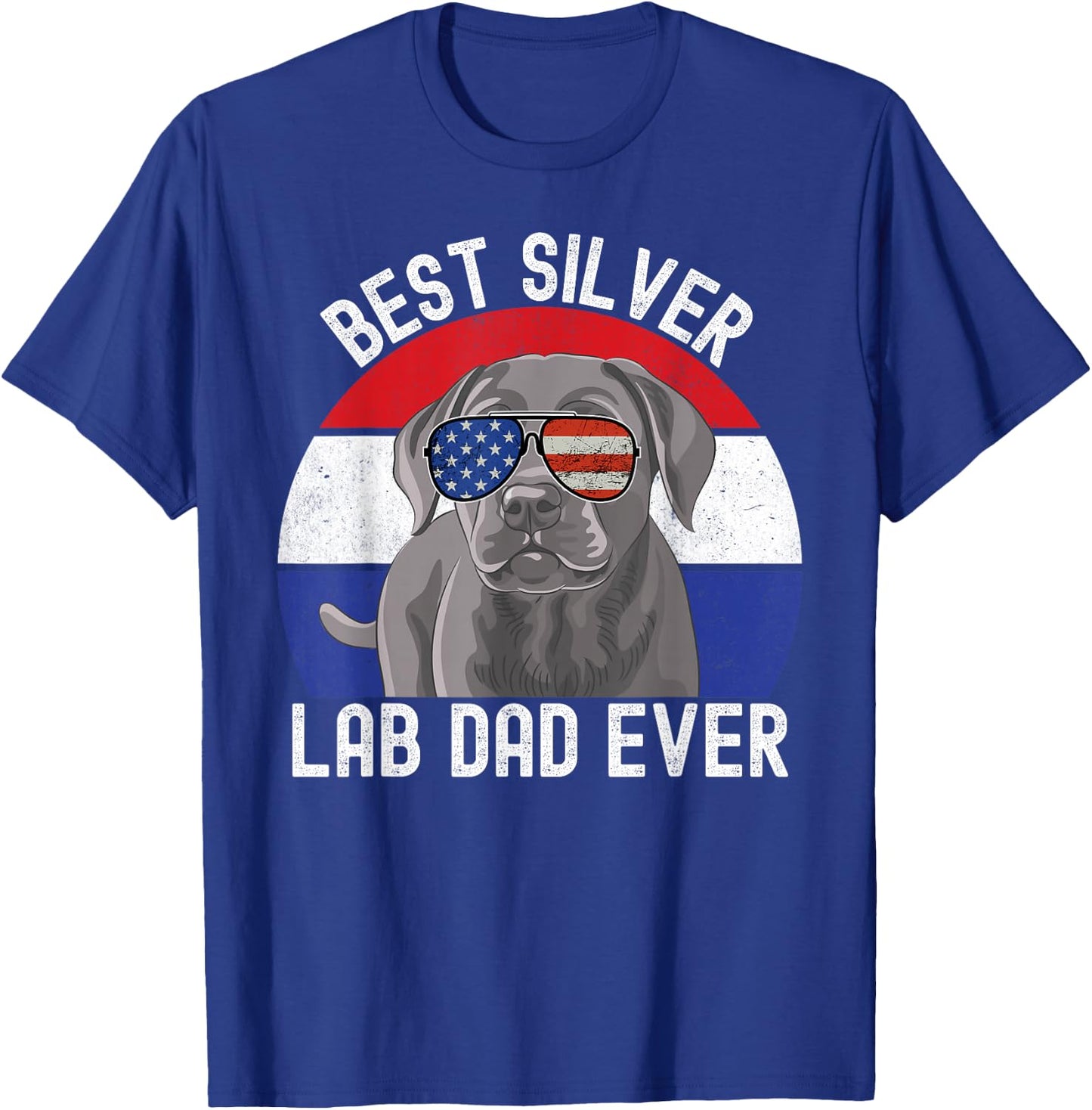 Best Silver Lab Dad Ever Vintage Patriotic American Flag T-Shirt - T-Shirt | Royal