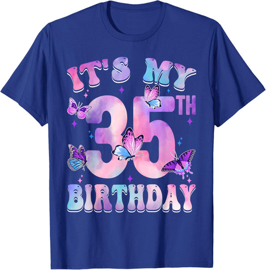 It's My 35th Birthday Butterfly Theme 35 Year Old Party Girl T-Shirt - T-Shirt | Royal