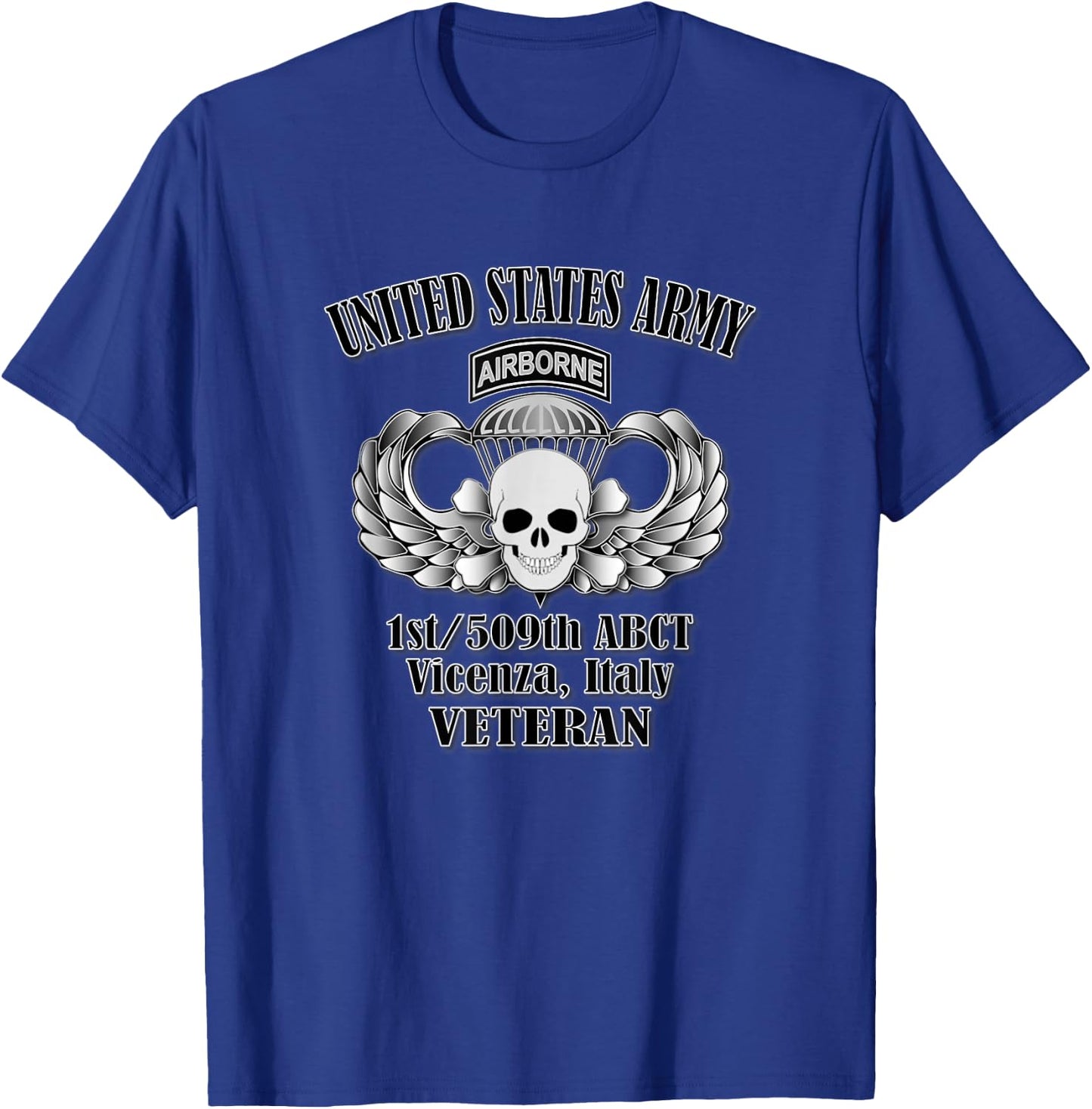 1st/509th ABCT Vicenza, Italy- Veteran (Front Design) T-Shirt - T-Shirt | Royal