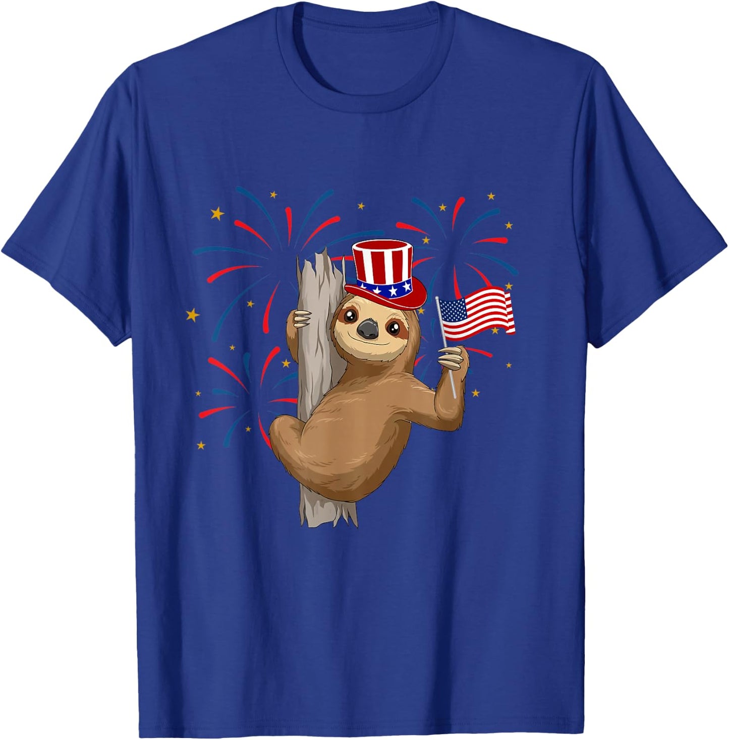 Funny 4th of July Sloth With American Flag Patriotic T-Shirt - T-Shirt | Royal