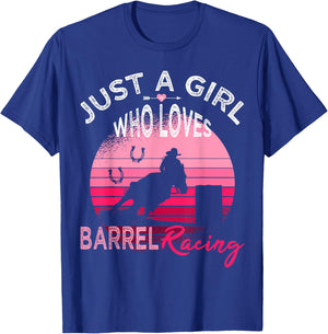 Just a Girl who loves Barrel Racing Horse Rodeo Cowgirl Pink T-Shirt - T-Shirt | Royal