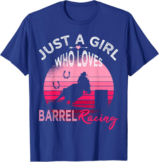 Just a Girl who loves Barrel Racing Horse Rodeo Cowgirl Pink T-Shirt - T-Shirt | Royal