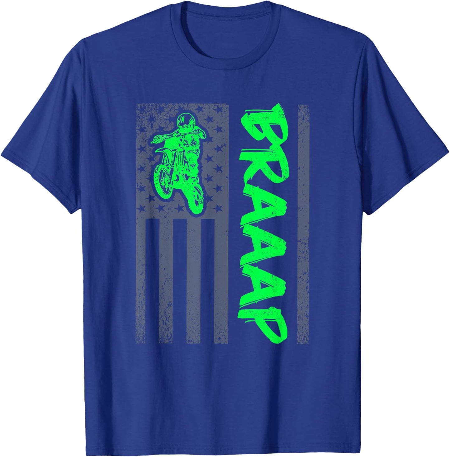 Brap Braap-Braaap Vintage USA Flag Motocross Dirt Bike T-Shirt - T-Shirt | Royal