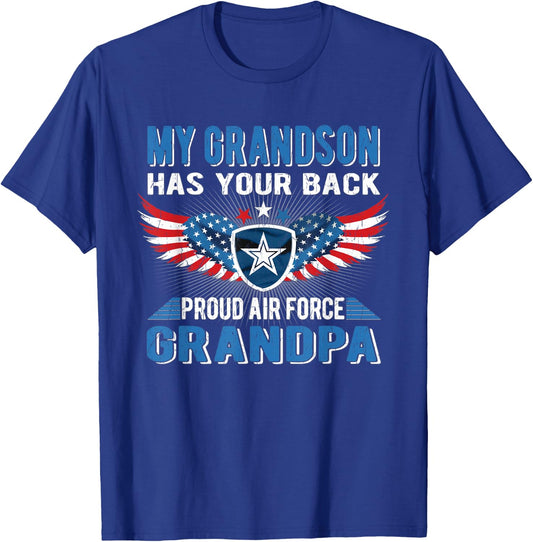 My Grandson Has Your Back Proud Air Force Grandpa Military T-Shirt - T-Shirt | Royal