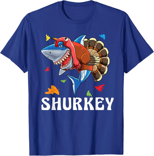 Boy Thanksgiving Shark Lover Cute Boys Turkey Day Funny Kids T-Shirt - T-Shirt | Royal