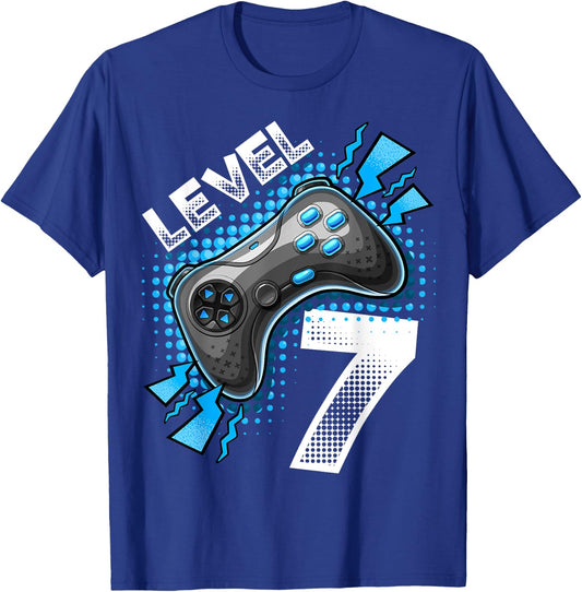 Level 7 Video Game Controller 7th Birthday Gamer Gift Boys T-Shirt - T-Shirt | Royal
